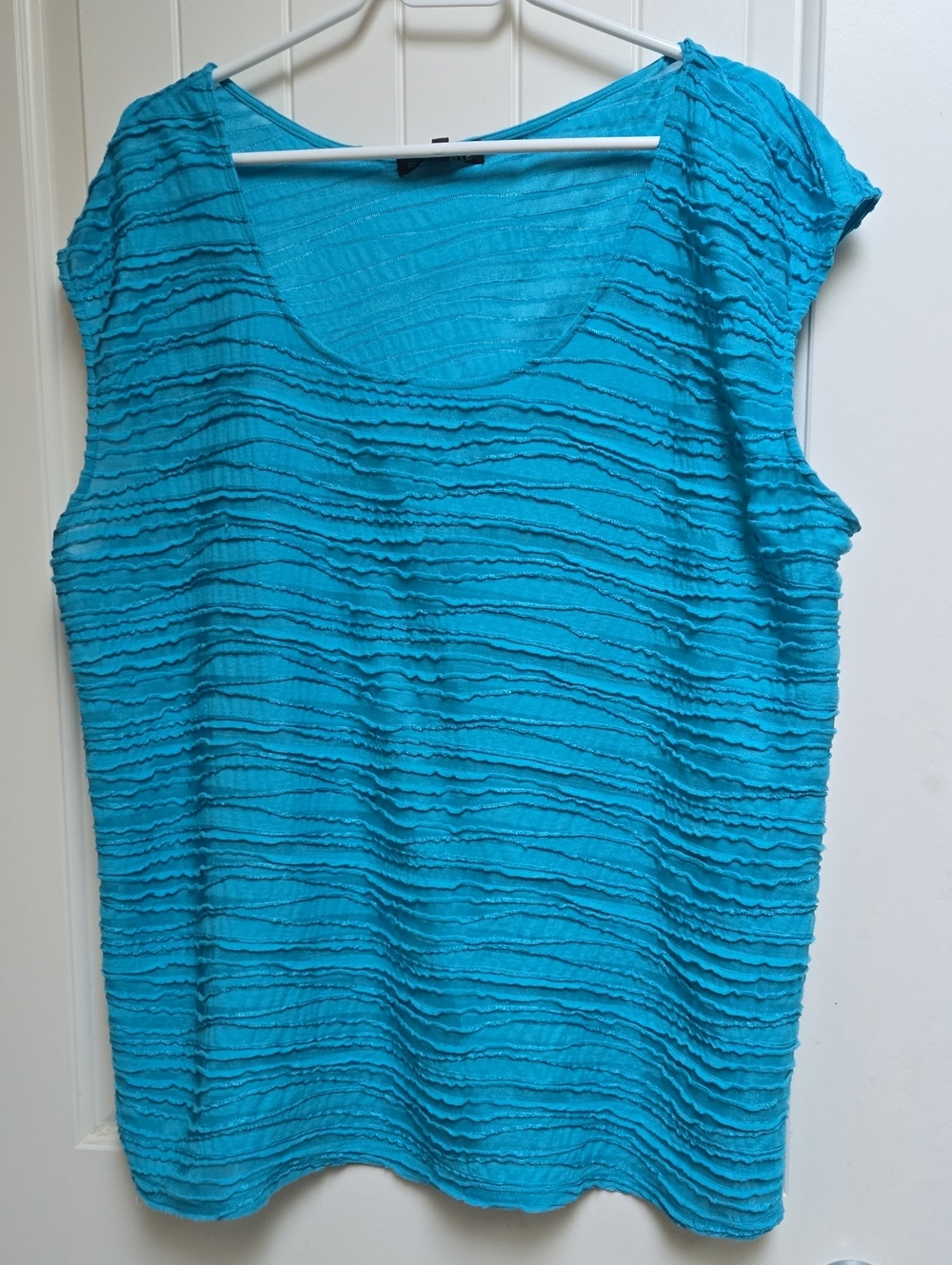 Addition Elle Women's Plus Size 3x Turquoise Ruffle-Texture Scoop Blouse Shirt